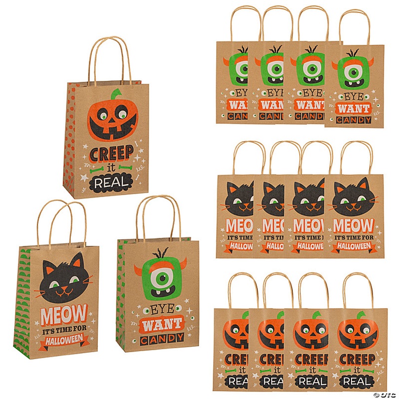 6-1/2 x 9 Medium Halloween Character Print Paper Gift Bags - 12 Pc.