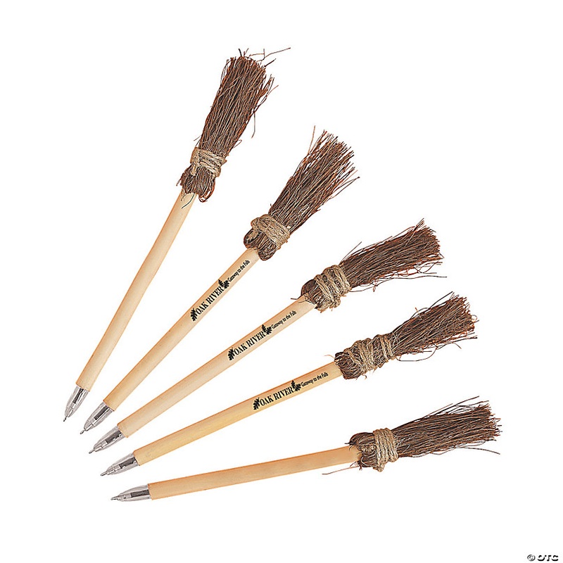 7 1/2 Personalized Halloween Wooden Witches Broom Pens - 12 Pc.