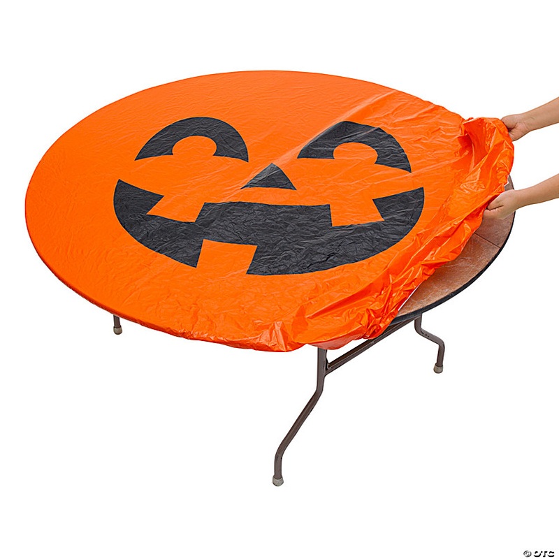 72 Jack-O-Lantern Fitted Round Plastic Disposable Tablecloth