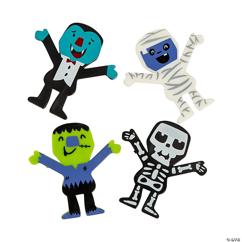 Bulk  48 Pc. Mini Vinyl Skeleton, Mummy, Green Monster, Vampire Halloween Monster Characters