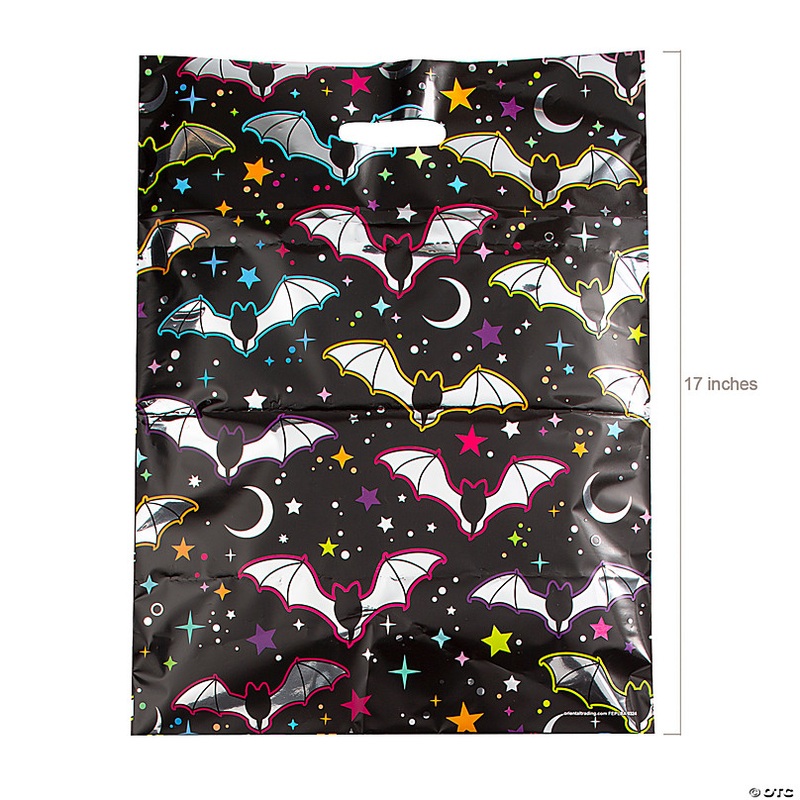 Bulk 50 Pc. Neon Metallic Bats or Pumpkins Plastic Trick-or-Treat Bags