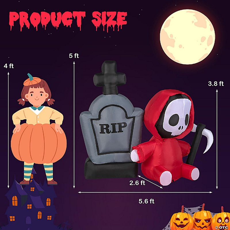 Costway 5ft Inflatable Halloween Ghost Holding Sickle & Tombstone Blow up Yard Decor