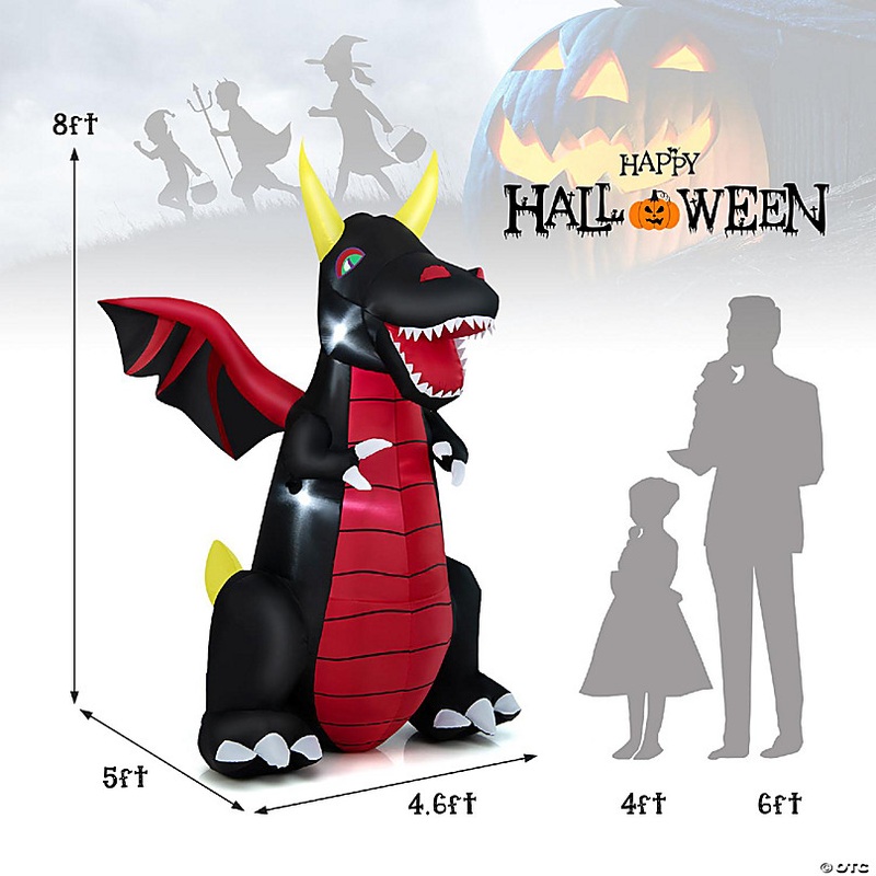 Costway 8 FT Halloween Inflatable Fire Dragon Giant Blow up Decoration with LED Lights