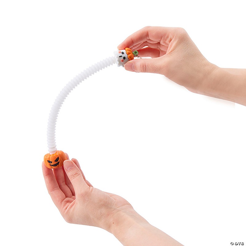 Halloween Expanding Tube Fidget Toy Keychains - 12 Pc.