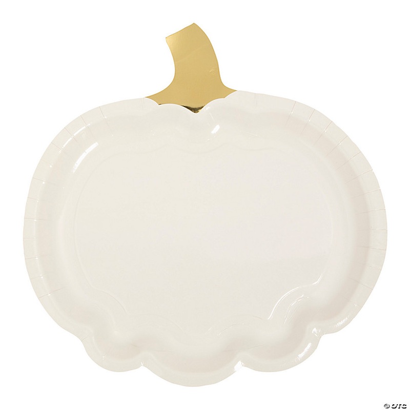 Lil Pumpkin White & Gold Paper Dinner Plates - 8 Ct.