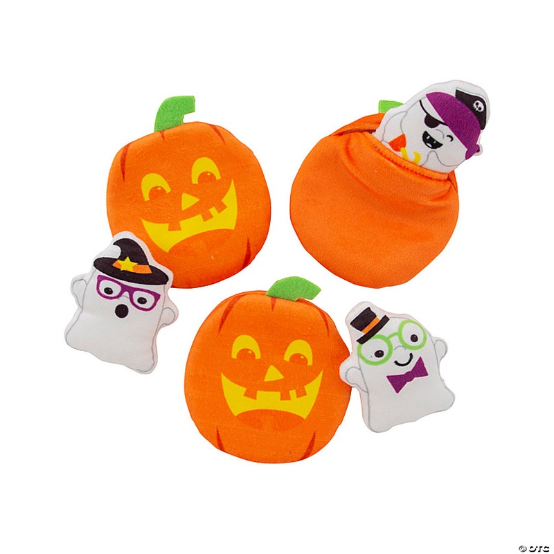 Mini Halloween Stuffed Pocket Pumpkins with Ghosts - 12 Pc.