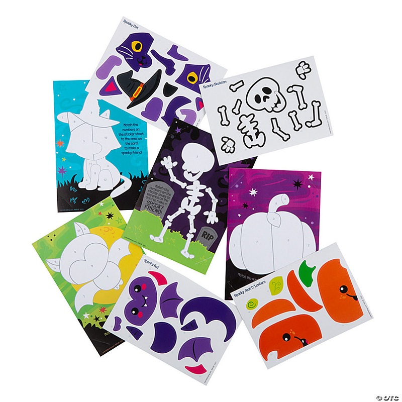 Sticker by Number Halloween Cards - 24 Pc.