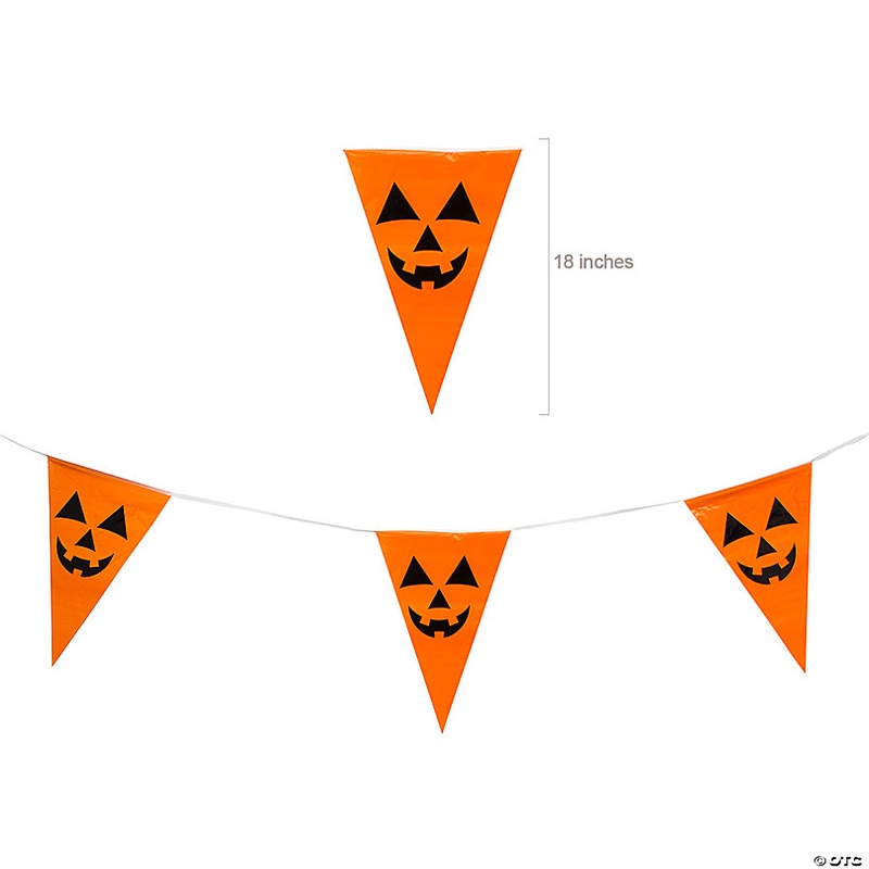 100 Ft. Halloween Black & Orange Jack-O-Lantern Plastic Pennant Banner