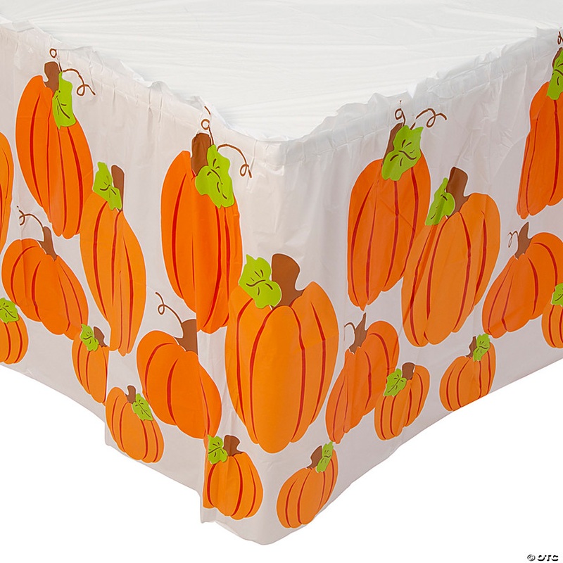 14 ft. x 29 Plastic Orange Pumpkins Print Fall Themed Table Skirt