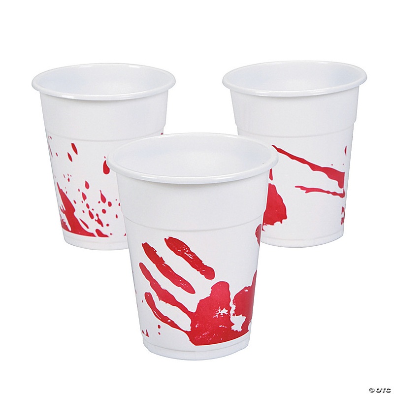 16 oz. Bulk 50 Ct. Bloody Handprint Halloween Disposable Plastic Tumblers