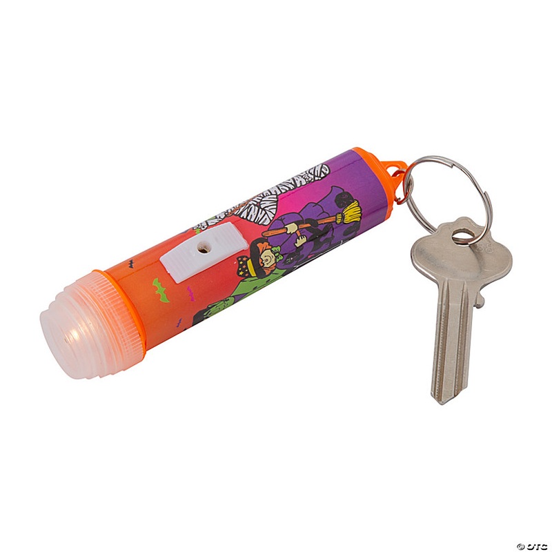 3 1/2 Mini Halloween Multicolor Plastic Flashlight Keychains - 12 Pc.