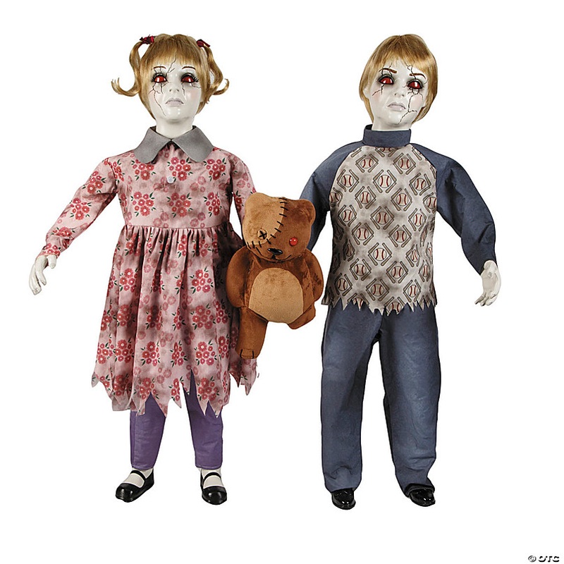 3 Ft. Animated Light-Up Apocalypse Twins with Stuffed Bear Halloween Decoration