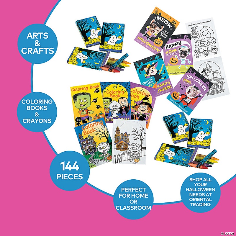 5 x 7 Bulk Halloween Coloring Books & 6-Color Crayon Boxes Kit for 144