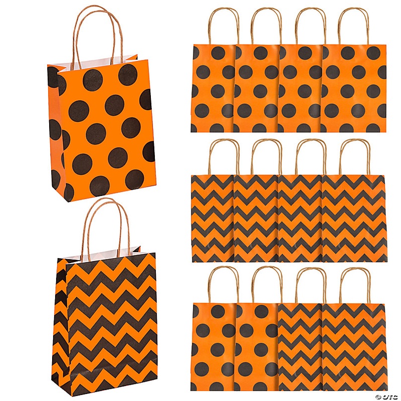 6 1/2 x 4 Medium Halloween Pattern Kraft Paper Gift Bags - 12 Pc.