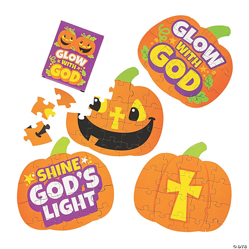 6 x 5 3/4 20-Pc. Mini Christian Pumpkin Cardboard Jigsaw Puzzles - 12 Boxes