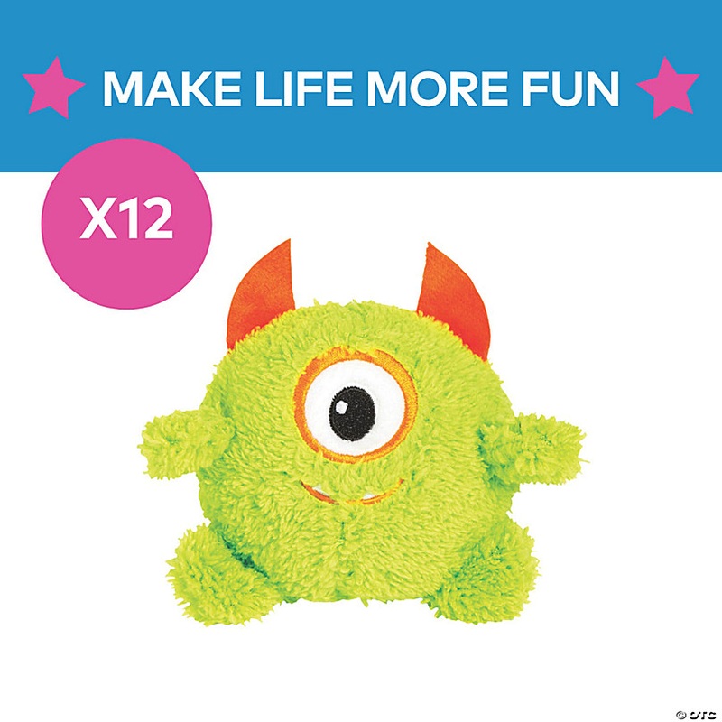 6 x 5 Halloween Fuzzy Green Stuffed One-Eyed Monsters - 12 Pc.