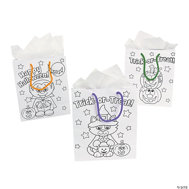 7 1/2 x 9 Color Your Own Medium Halloween Gift Bags - 12 Pc.
