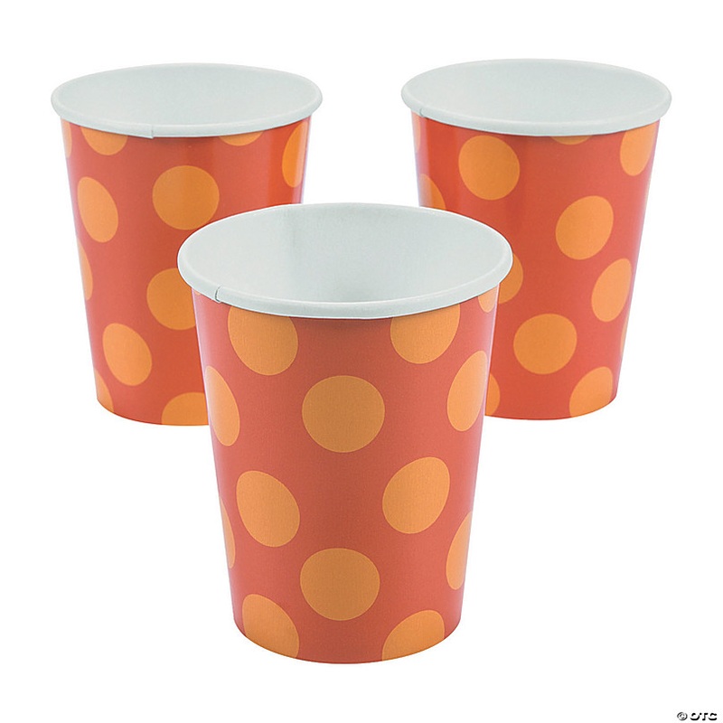 9 oz. Lil Pumpkin Orange Polka Dot Disposable Paper Cups - 8 Ct.