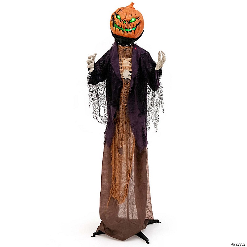 Costway 5.6 FT Halloween Animated Standing Pumpkin Scarecrow with Weird Phrases & LED Eyes