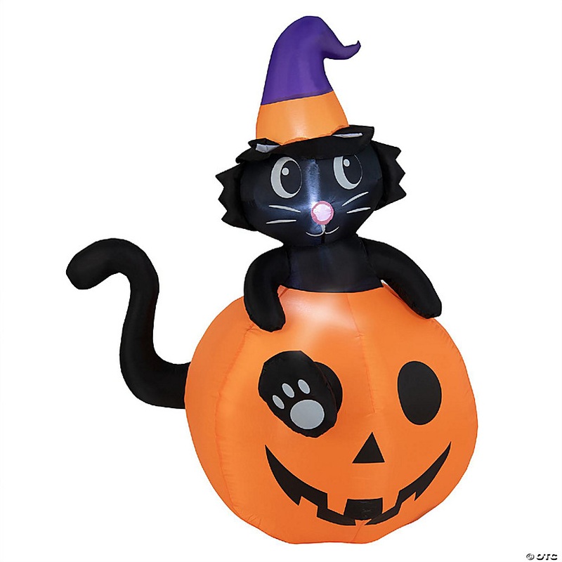 Costway 5 FT Tall Halloween Inflatable Dcor Black Cat Sitting in Pumpkin w/ LED Lights