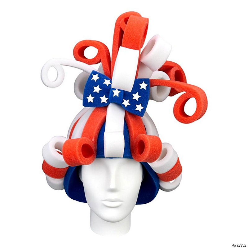Foam Party Hats Patriotic Rollers Wig - Photo Booth Prop - Party Favors -Halloween - Crazy Hat Day