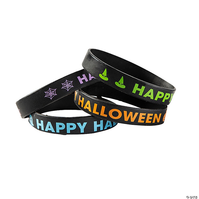Happy Halloween Black Silicone Bracelets - 24 Pc.