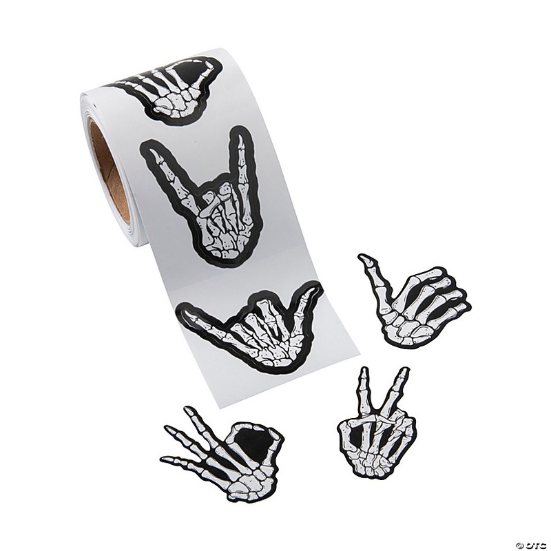 Skeleton Hands Sticker Roll - 100 Pc.
