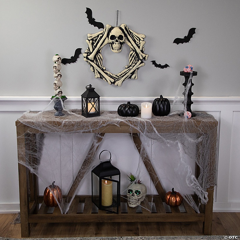 Skull Head and Bones Halloween Wreath - 18  Unlit