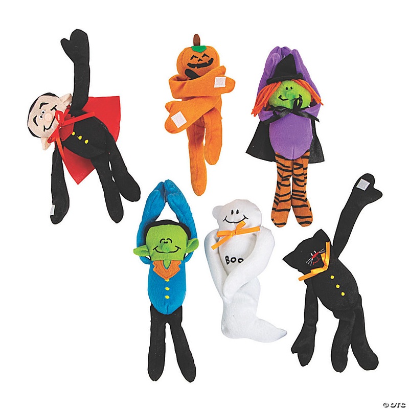 Spooky Halloween Long Arm Stuffed Characters with Touch Fasteners - 12 Pc.