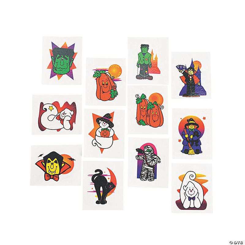 1 1/2 Bulk 72 Pc. Halloween Glitter Paper Temporary Tattoos