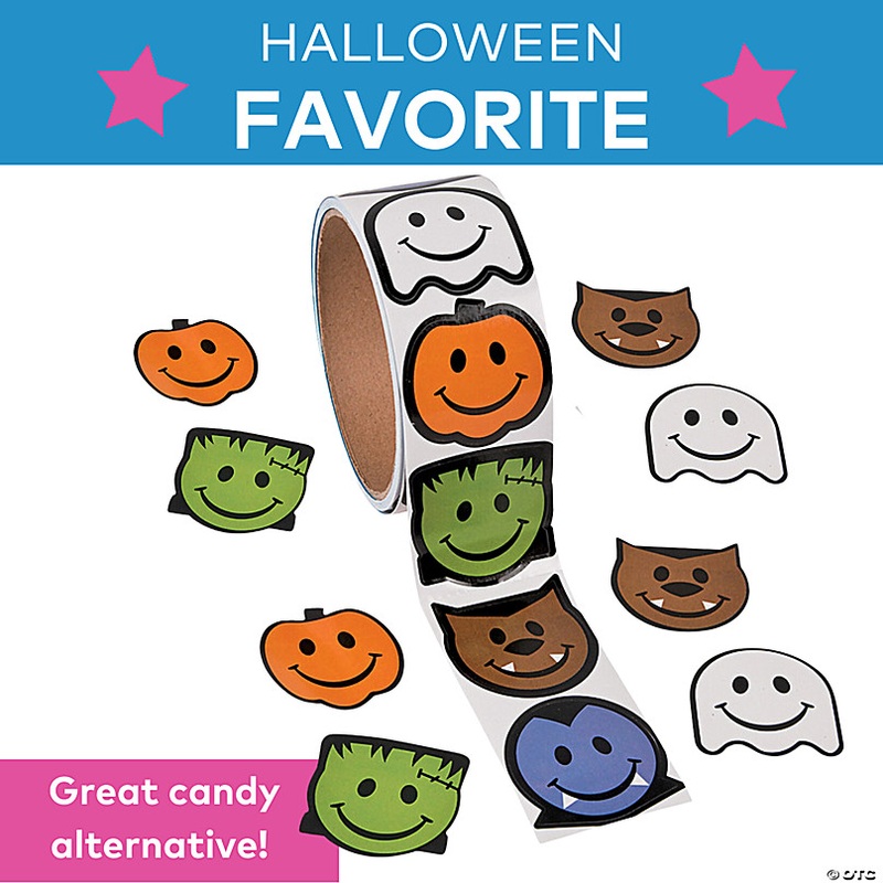 1 1/2 Halloween Classic Monster Face Paper Sticker Roll - 100 Pc.
