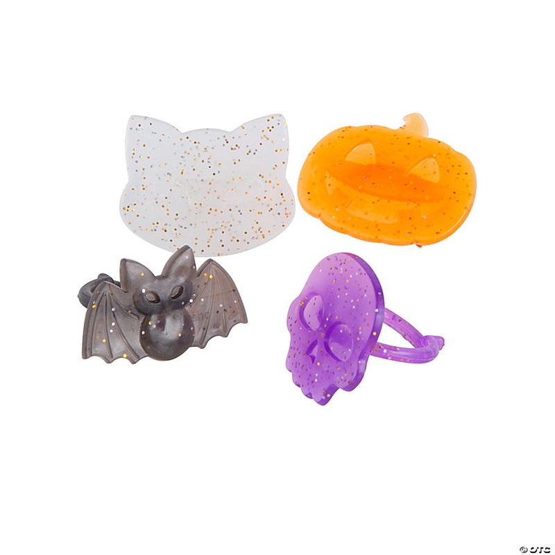 1 1/4 Bulk 48 Pc. Halloween Icon-Shaped Plastic Glitter Rings