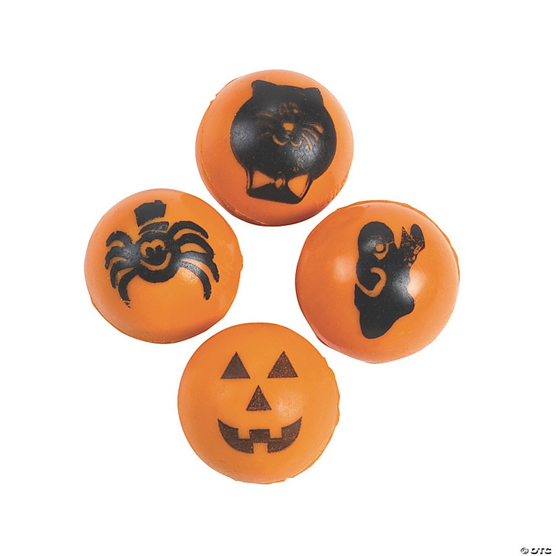 1 (25mm) Bulk 48 Pc. Mini Orange Halloween Characters Bouncy Balls