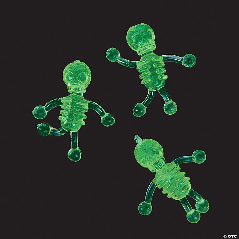 1 3/4 Bulk 48 Pc. Mini Glow-in-the-Dark Sticky Tumbling Skeletons