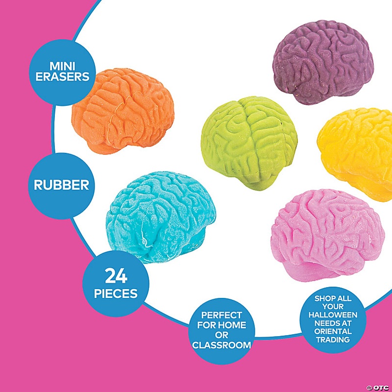 1 Mini Halloween Bright Colors Brain-Shaped Eraser Handouts - 24 Pc.
