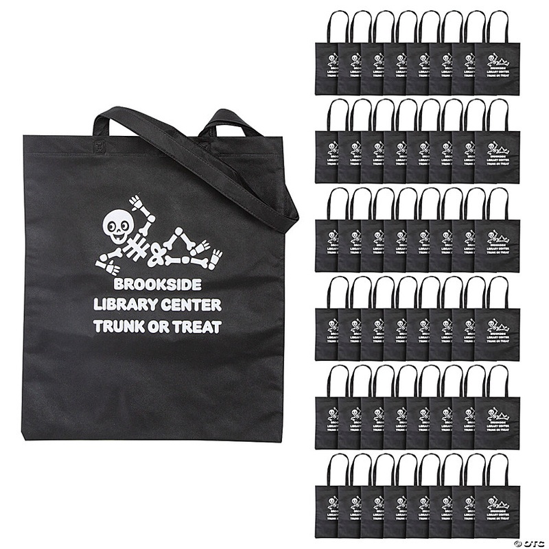 15 x 17 Bulk 48 Pc. Personalized Halloween Skeleton Nonwoven Tote Bags