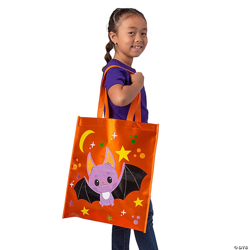 15 x 17 Large Metallic Laminated Halloween Nonwoven Tote Bags - 12 Pc.