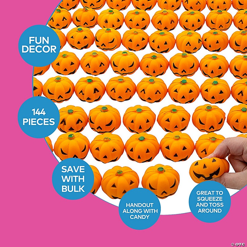 2 Bulk 144 Pc. Mini Halloween Squeeze Jack-O-Lantern Stress Toys