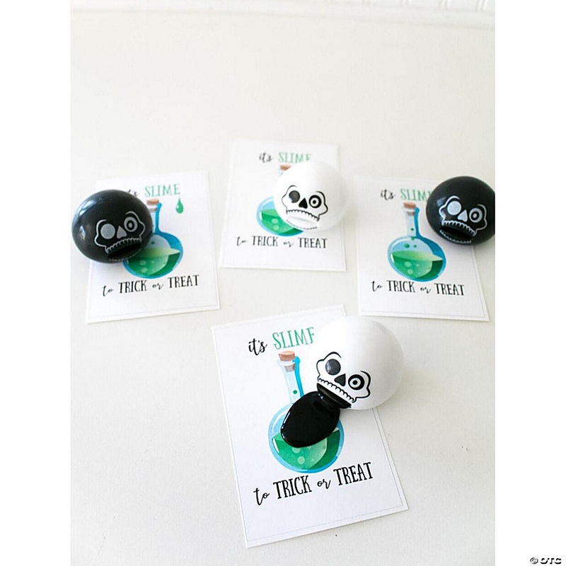 2 Halloween Skull Black & White Vinyl Slime Sucker Toys - 12 Pc.