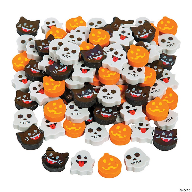 3/4 Bulk 144 Pc. Mini Halloween Face Emoji Eraser Assortment