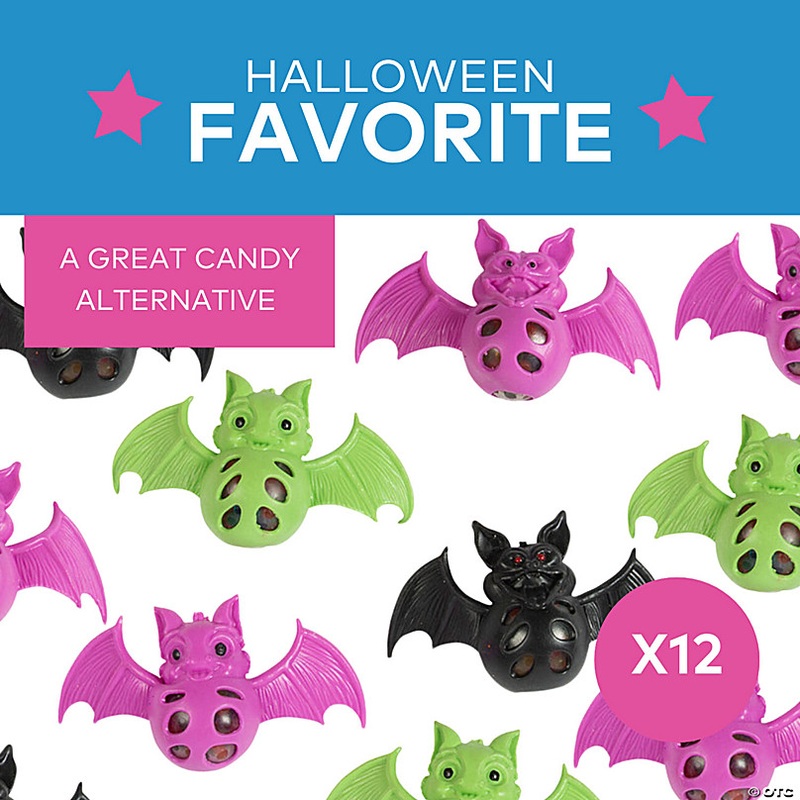 3 Halloween Bat Gel Bead Vinyl Squeeze Toys - 12 Pc.