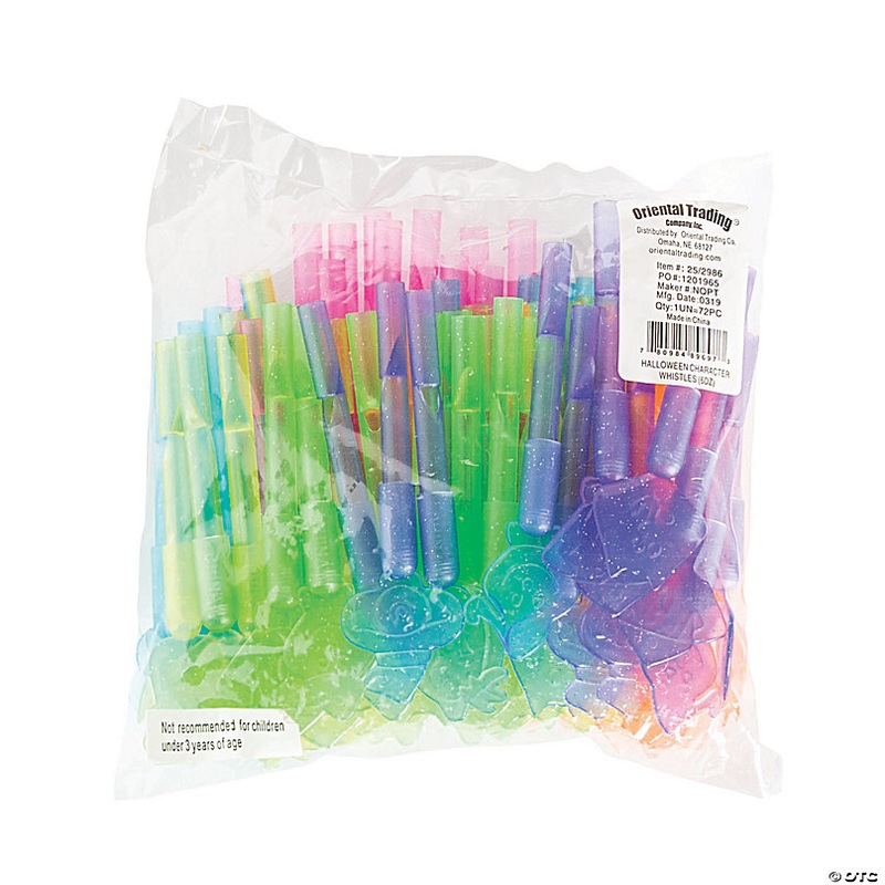 4 1/2 Bulk 72 Pc. Pastel Halloween Character Plastic Whistles