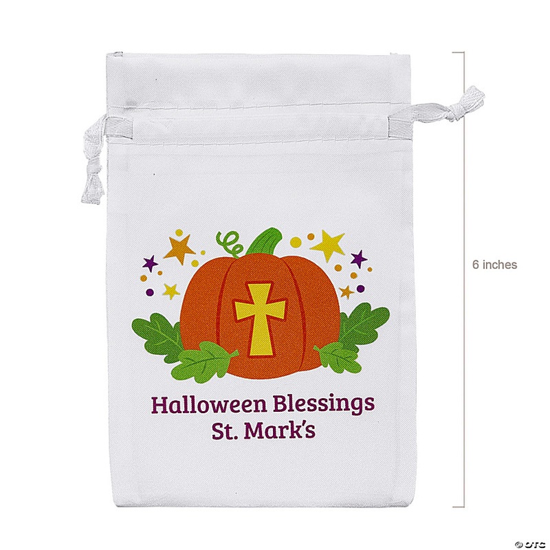 4 x 6 Personalized Mini Halloween Christian Pumpkin Satin Drawstring Bags - 24 Pc.