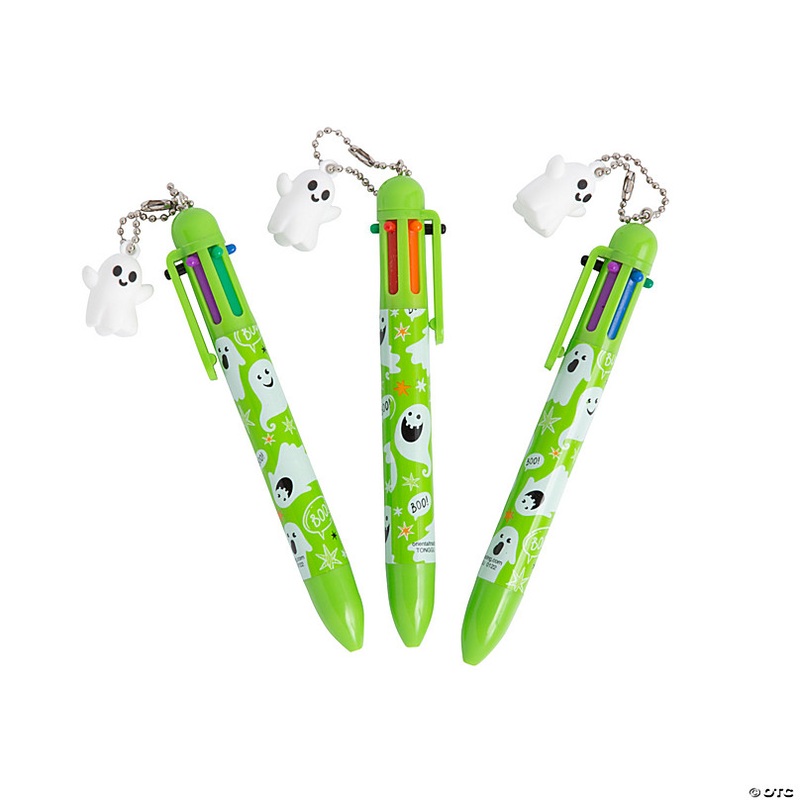 5 1/2 Halloween Plastic Shuttle Pens with Ghost Charm - 12 Pc.