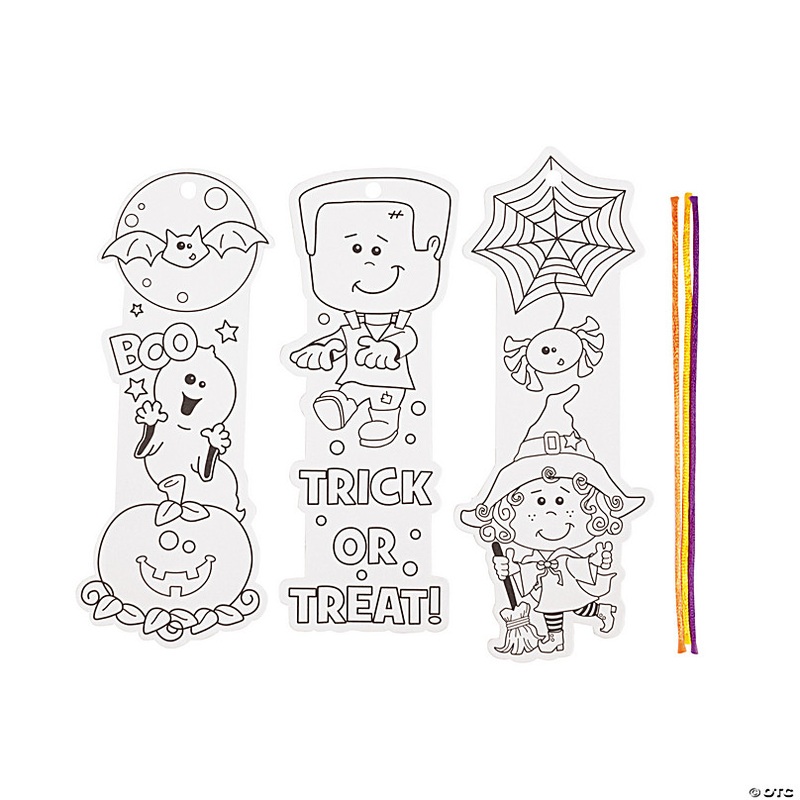 8 1/2 Bulk 50 Pc. Color Your Own Halloween Friends Paper Bookmarks