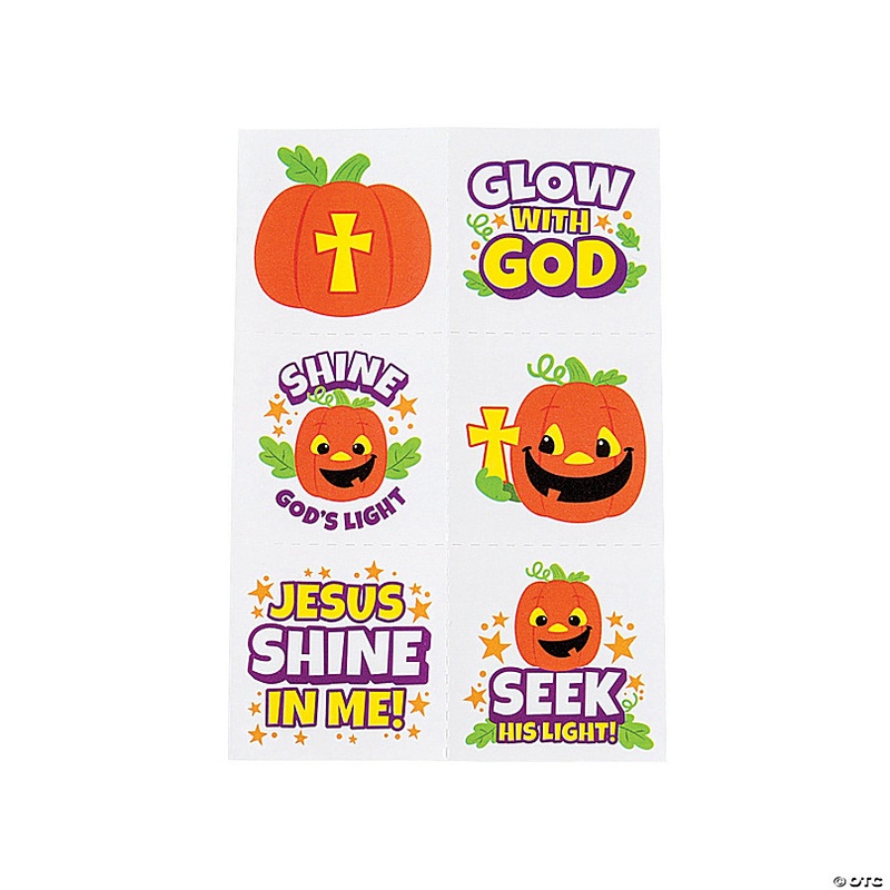 Bulk 72 Pc. Glow-in-the-Dark Christian Pumpkin Temporary Tattoos