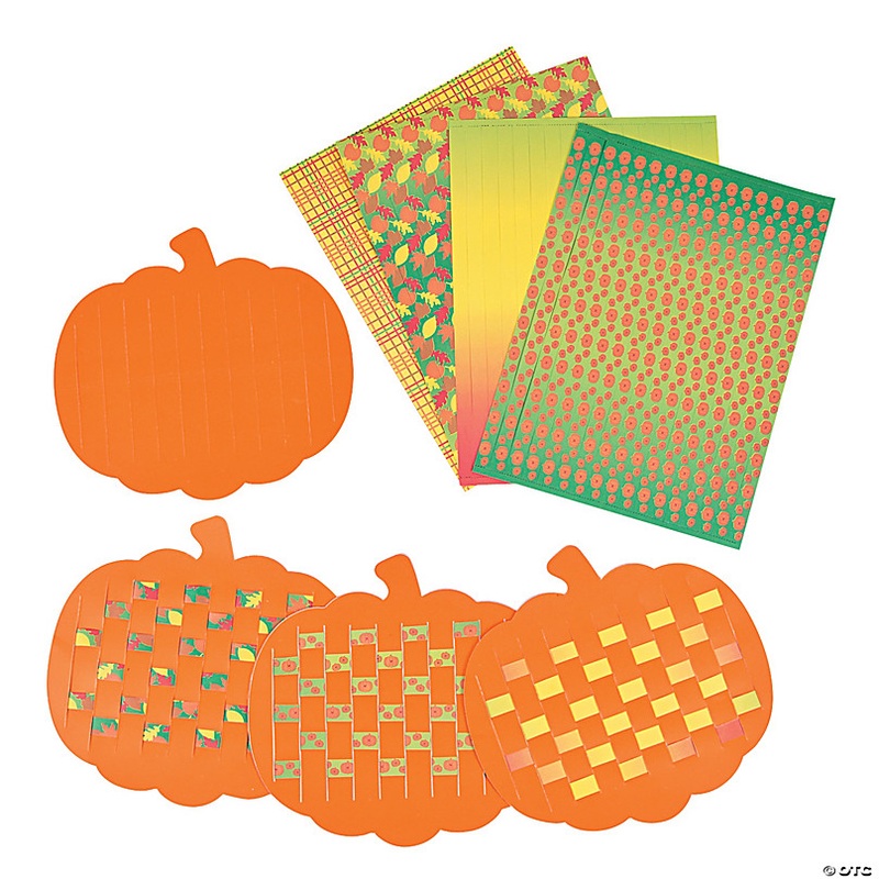 Colorful Pumpkin Weaving Mats - 24 Pc. with 144 Paper Strips