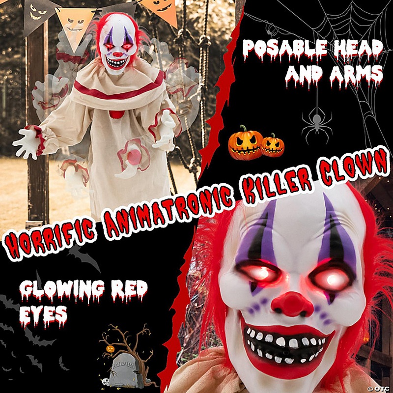 Costway 5 FT Grins Animatronic Killer Clown Halloween Decoration with Glowing Red Eyes