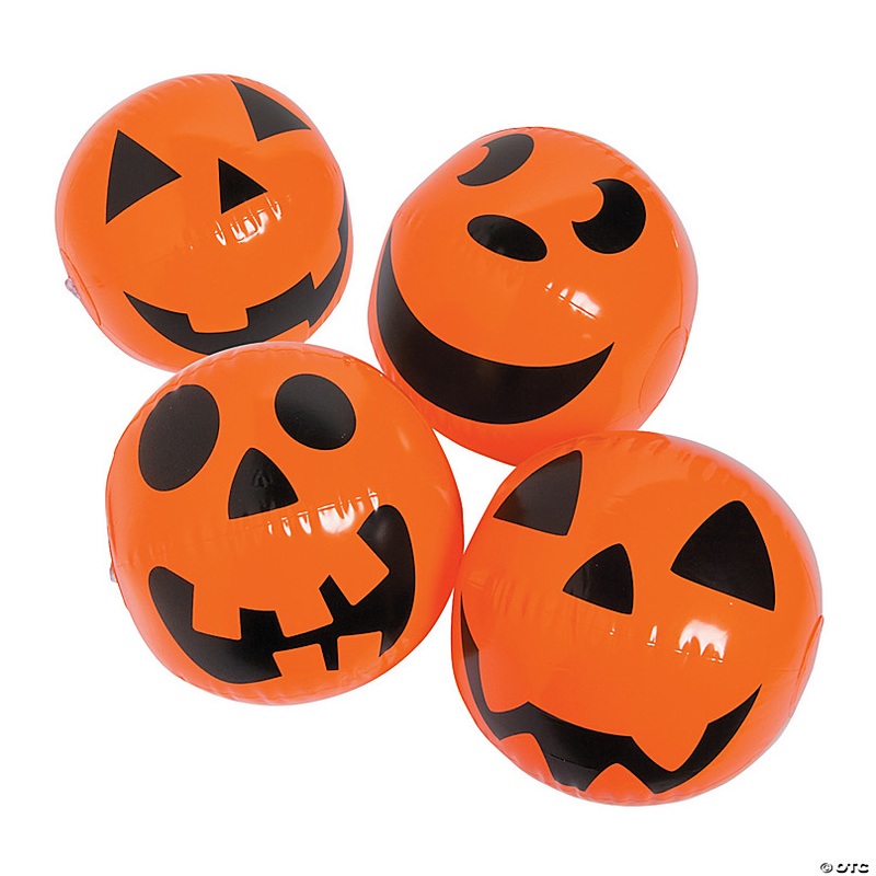 Inflatable 11 Jack-O-Lantern Orange Medium Beach Balls - 12 Pc.