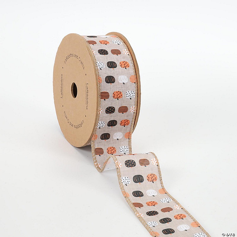LaRibbons 1 1/2 Wired Ribbon - Pumpkin Natural/Brown/Multi - 10 Yard Roll